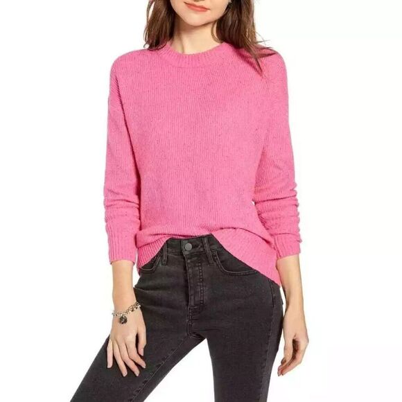 Something Navy Sweater Size Small Bubble Gum Pink Flecked Pullover Knit Crewneck - Picture 1 of 8